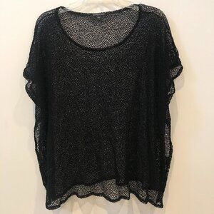 Eileen Fisher Petite black mesh short sleeve poncho cover-up top, size PL